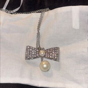 Ann Taylor Silver Bow Necklace with Pearl Accent